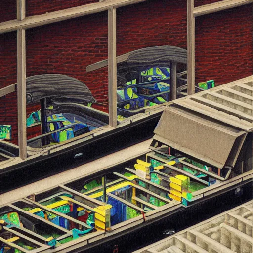 Image similar to mothership loading dock oil painting by MC Escher, hyperrealism