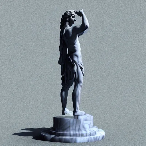 Image similar to a greek god marble statue with a neon ring around the head, 3 d render