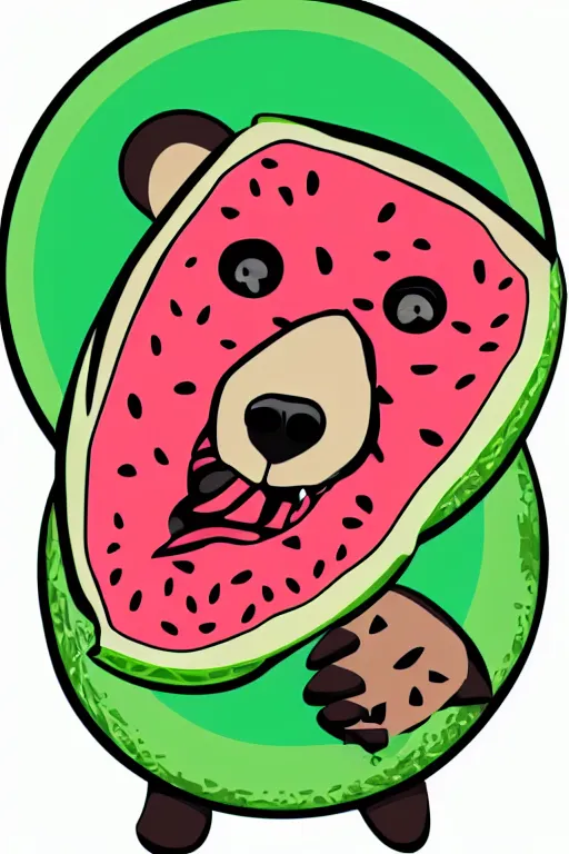 Image similar to Bear eating a watermelon, sticker, colorful, illustration, highly detailed, simple, smooth and clean vector curves, no jagged lines, vector art, smooth