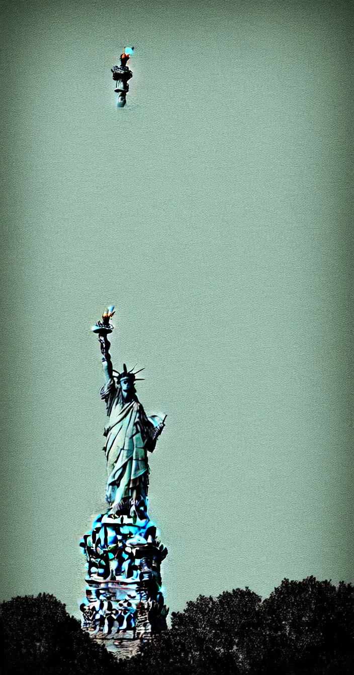 Prompt: the statue of liberty lies in the grass and rests, digital art