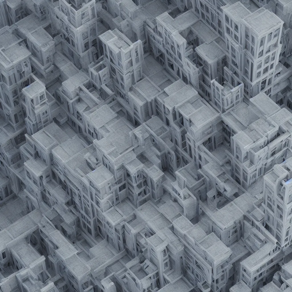 Image similar to impossible 3 d fractal building, octane render