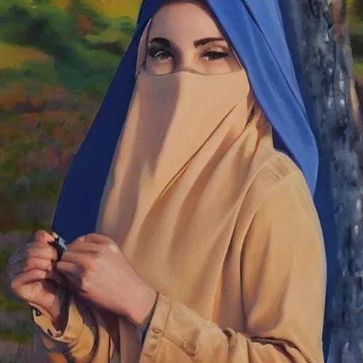 Prompt: anna forsterling and saul bromberger, yulia nevskaya, pulitzer, photorealistic, detailed details / woman wear burqa ride camel and handling gun