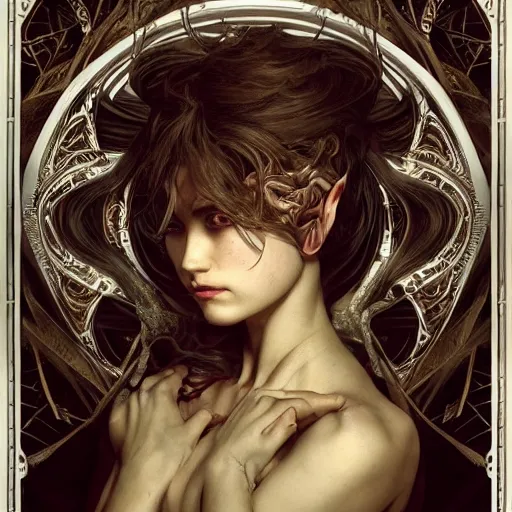 Image similar to whirling ornate intricate portrait of a twisting bloodied filigreed insect, muscles, rippling, warping, ultra realistic, concept art, intricate details, eerie, highly detailed, photorealistic, octane render, 8 k, unreal engine. art by artgerm and greg rutkowski and alphonse mucha