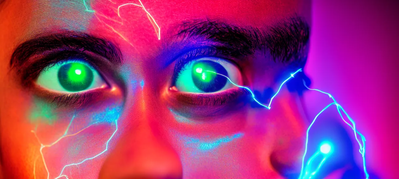 Image similar to beauty, third eyed humanoids forehead, portrait, vivid colors, thin wires, beautiful lighting