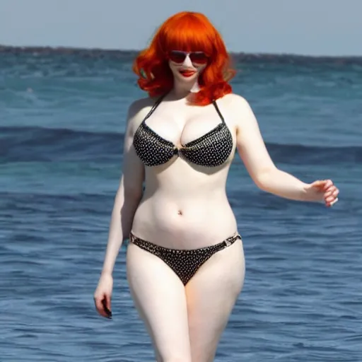 Image similar to full body photo of christina hendricks in a bikini