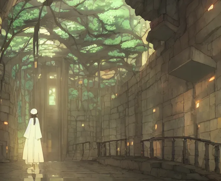 Image similar to A dark underground dungeon with a portal to another dimension, peaceful and serene, incredible perspective, soft lighting, anime scenery by Makoto Shinkai and studio ghibli, very detailed