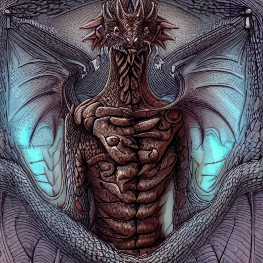 Prompt: man with the soul of a dragon, dragon coming out of his chest, digital art