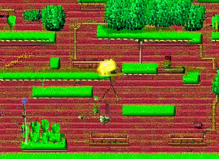 Image similar to screenshot of a sega saturn game about robot gardeners