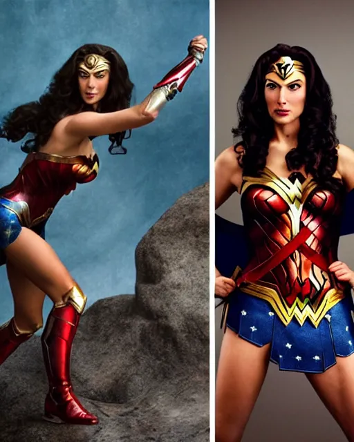Image similar to Wonder Woman as a Chimpanzee, Makeup and Prosthetics in the Style of Rick Baker, hyperreal and Detailed+Studio lighting+photography in the style of Annie Leibovitz