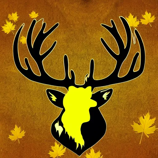 Image similar to a yellow moose with maple leaf antlers looking to the side logo, black background, logo