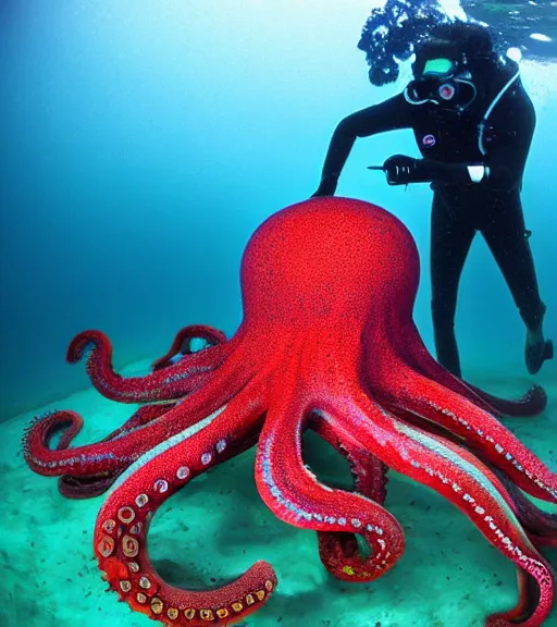 Image similar to cybernetic octopus professor in an underwater lab, 8K, National Geographic photography