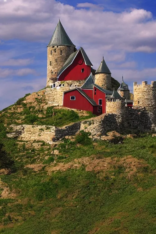 Prompt: superhero castle, farm, mountain, high definition,