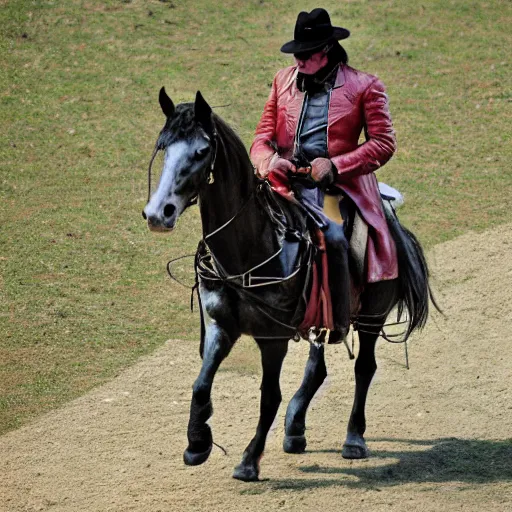 Image similar to udo lindenberg riding a horse, highly detailed