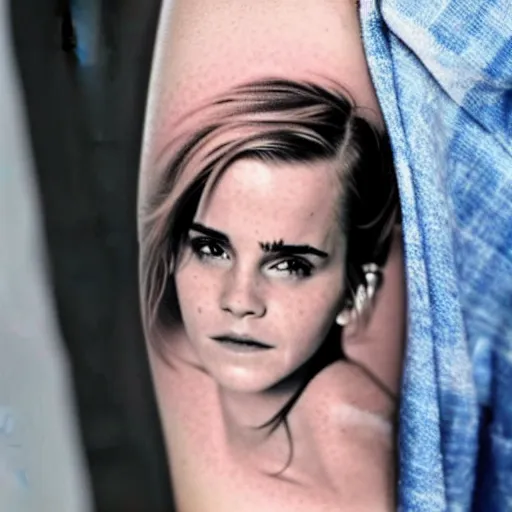 Prompt: tattoo of emma watson on arm