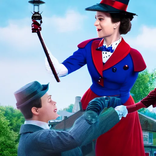 Prompt: rachel bloom as mary poppins violently shaking a crying baby, ultra detailed, 8 k resolution, ultrarealistic