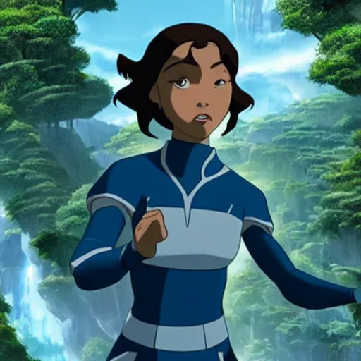 Prompt: Avatar Korra, film still from the Pixar movie 'Avatar Korra'