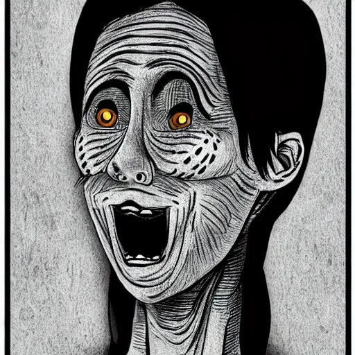 Image similar to Photo. I have no mouth and I must scream. In the style of Junji Ito.