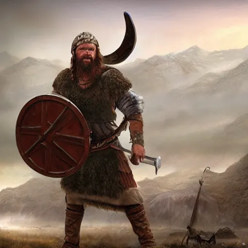 Prompt: viking fighting against a giant fantasy art, matte painting