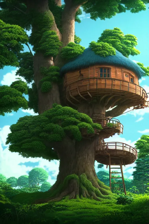 Prompt: treehouse, studio ghibli, octane render, 4 k