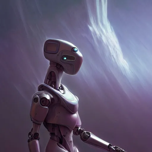 Prompt: expressive digital concept art of a high - tech robot on a depth of field background, artstation, award - winning realistic sci - fi concept art by jim burns and greg rutkowski, beksinski, a realism masterpiece, expressive color palette, james gilleard, bruegel, alphonse mucha, and yoshitaka amano