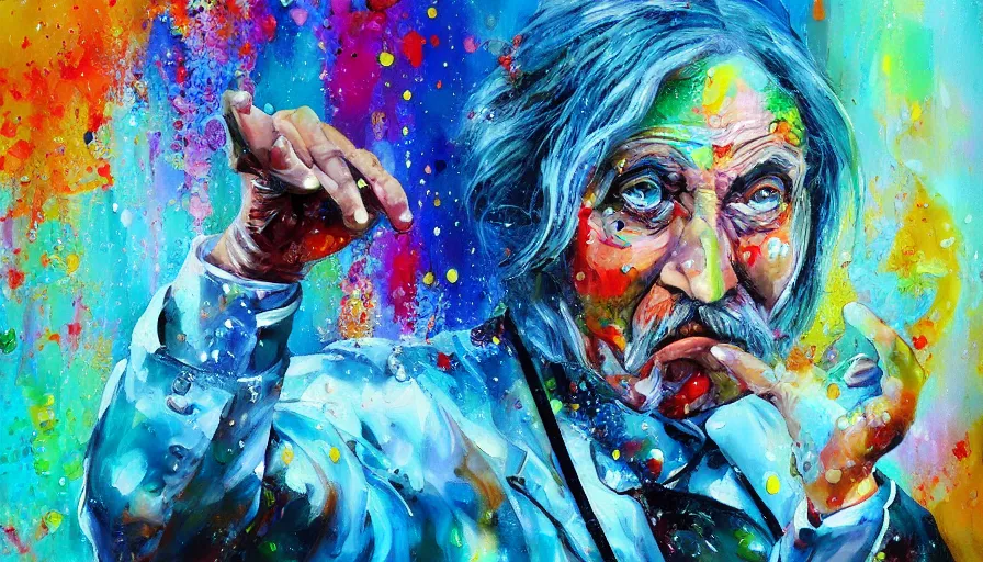 Image similar to doctor, sweet dreams, painting on canvas, watedrops, water droplets, acrylic painting, acrylic pouring, painting, influencer, artstation - h 8 0 0