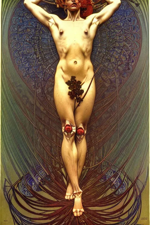 Image similar to anatomically accurate model of the full human muscular system infected by night, full body, intricate parts, fine details, hyper - realistic, elegant. by seichen, alphonse mucha, surreal