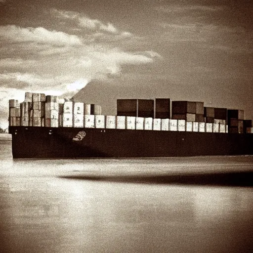 Image similar to cargo ship, foreshortening photography, foreshortened photography, grainy photo, old photo