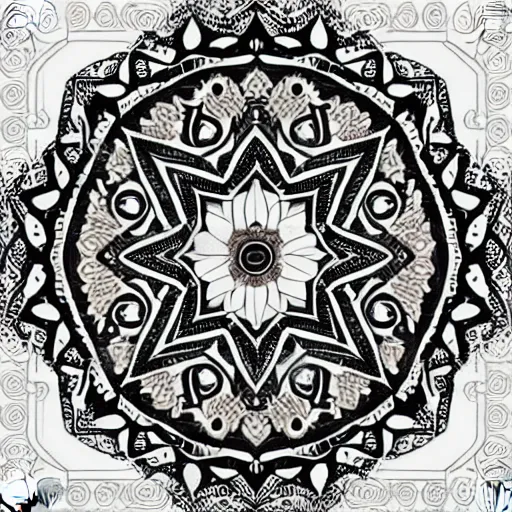 Prompt: persian mandala, vector art, detailed, black and white