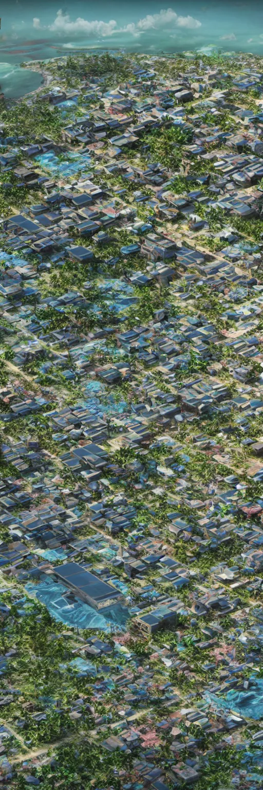 Image similar to A photo of a Solarpunk West Indian, Caribbean City, photorealistic, 4K