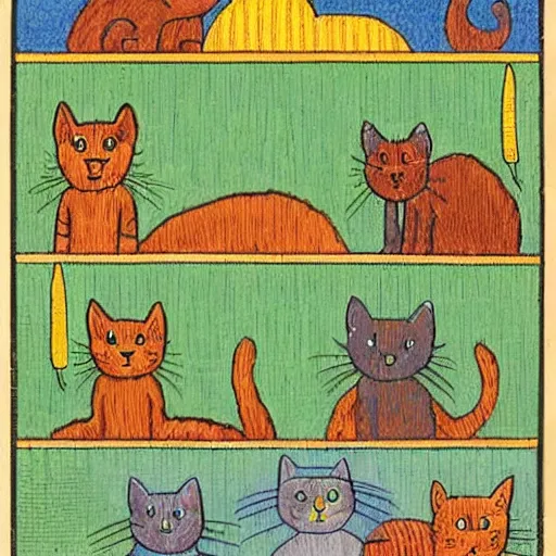 Image similar to cats in the style of glen baxter