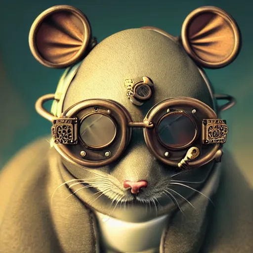 Prompt: a rat with steampunk googles, by filip hodas