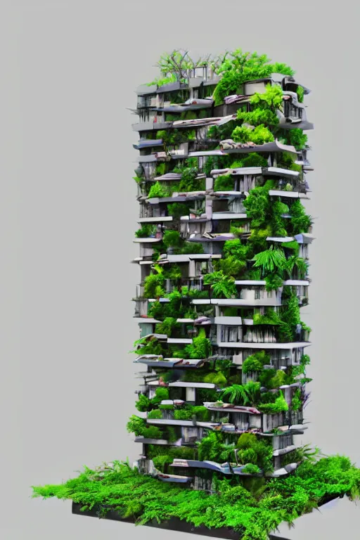 Image similar to 3 d printed physical model organic flowy including more than one city into one vertical building model that sits on a table in a room with a view back, multiple stories, with lush vegetation, colorful, 8 0 k, octane render, highly detailed 3 d render,