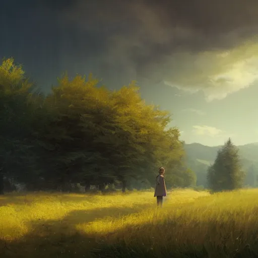 Image similar to wren bird in avila, green fields, pinetrees, summer season, 4 k, midday light, concept art, by wlop, ilya kuvshinov, artgerm, krenz cushart, greg rutkowski, pixiv. cinematic dramatic atmosphere, sharp focus, volumetric lighting, cinematic lighting, studio quality