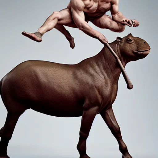 Prompt: a portrait of a beautiful athletic young male hippocentaur , photographed by erwin olaf, artistic