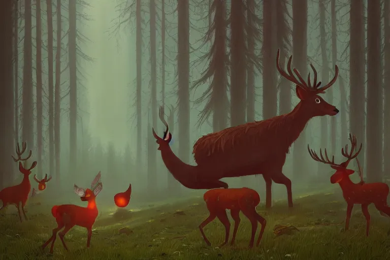 Image similar to Meeting the Forest Guardian, by Simon Stålenhag. Trending on artstation, children book illustration, spirit deer