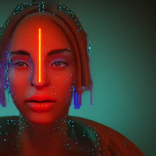 Image similar to a human portrait made out of rain, neon, beautiful, rendered in octane, unreal engine, cinematic