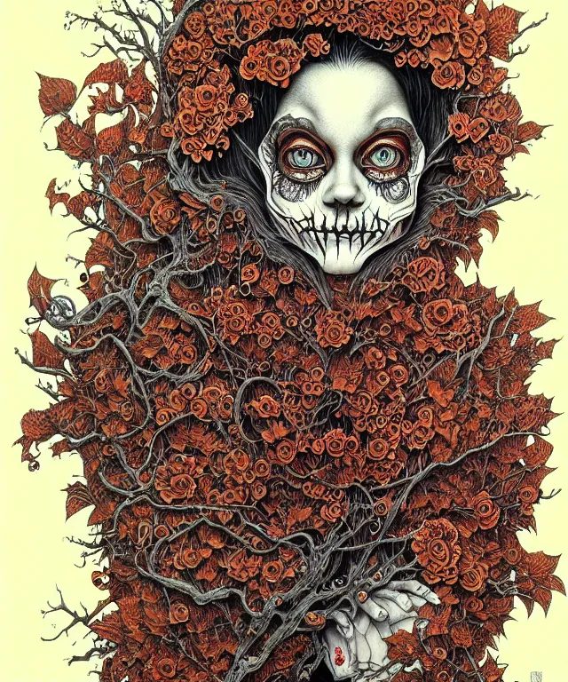 Image similar to portrait painted in jacek yerka style drawn by vania zouravliov and takato yamamoto, inspired by halloween, intricate acrylic gouache painting, high detail, sharp high detail, artstation