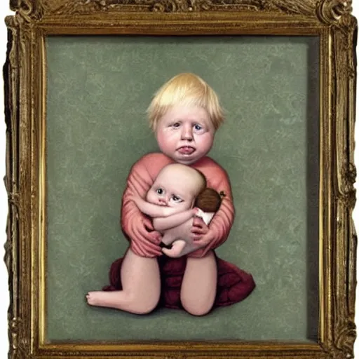 Prompt: a portrait of boris johnson as a baby by mark ryden