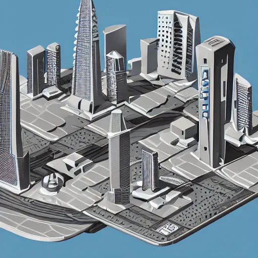 Image similar to isometric model of a futuristic city