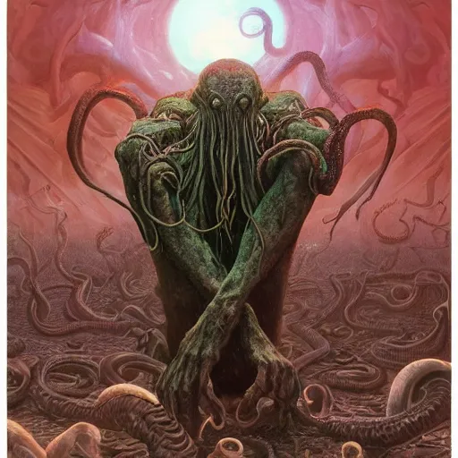 Prompt: Cthulhu eating toast, fullbody, psychedelic, intricate, horror, highly detailed, artstation, concept art, smooth, sharp focus, illustration, art by greg rutkowski and orientalism and bouguereau and Zdzislaw Beksinski, good clear quality, lighting, horror, evil, biology, symmetrical artwork, perfect face, 135 mm, cinematic, hyper realism, high detail, octane render, 8k, chrome accents