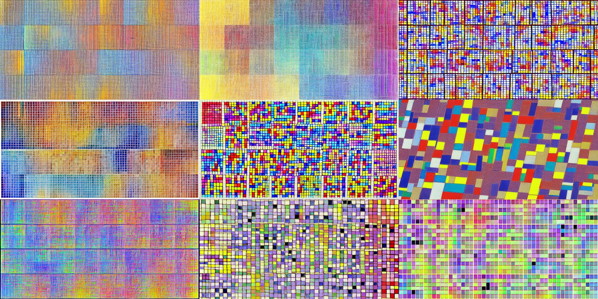 Prompt: a mosaic painting of a grid of 1 0 2 4 colored squares, pastel colors, by gerhard richter, white border and background, lacquer on canvas, 1 0 2 4 farben, color chart, abstract, geometric, sharp focus, highly detailed, digital painting, hyperealism, 8 k, hd