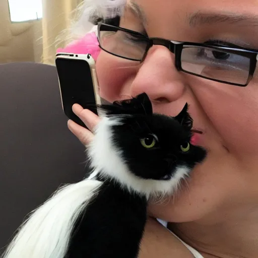 Prompt: a maltese dog taking a selfie with a black cat