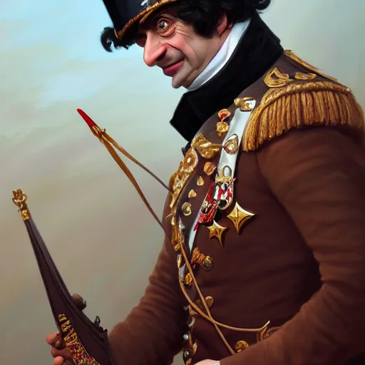 Image similar to a portrait of Mr Bean as Napoléon Bonaparte, detailed, centered, digital painting, artstation, concept art, donato giancola, WLOP, Boris Vallejo, Breathtaking, 8k resolution, extremely detailed, beautiful, establishing shot, artistic, hyperrealistic, octane render