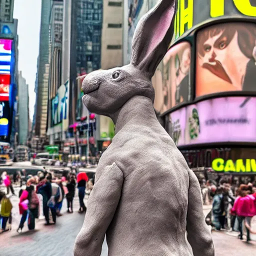 Prompt: a realistic clay sculpture of a funny bunny made by michelangelo, standing in times square, 3 d render, hyper detailed, sharp focus, 8 k resolution