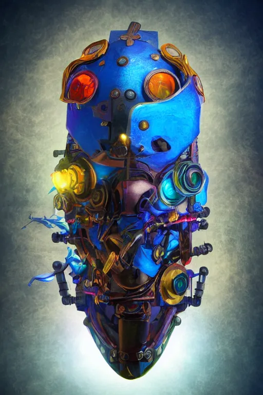 Image similar to colorful vivid steampunk mask minimalist fantasy art robot ninja helmet, global illumination ray tracing hdr fanart arstation by sung choi and eric pfeiffer and gabriel garza and casper konefal