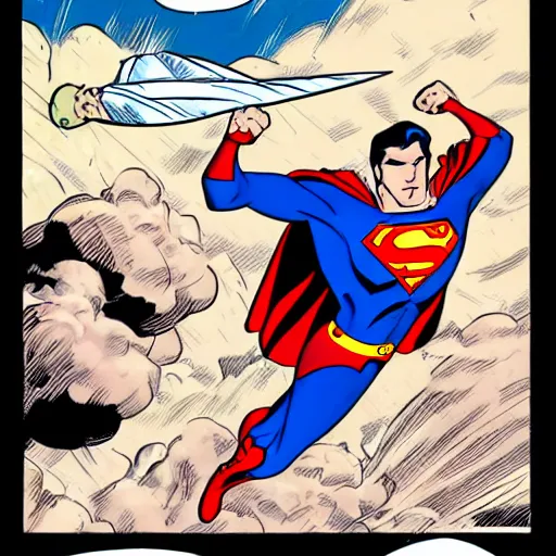 Prompt: a comic book illustration of superman being epic