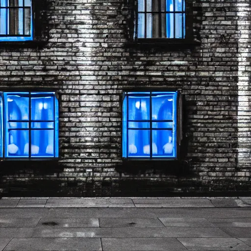 Prompt: lonely nostalgic dark night in British suburb, blue lighting