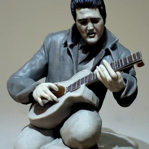 Prompt: realistic clay sculpture of elvis presley playing guitar