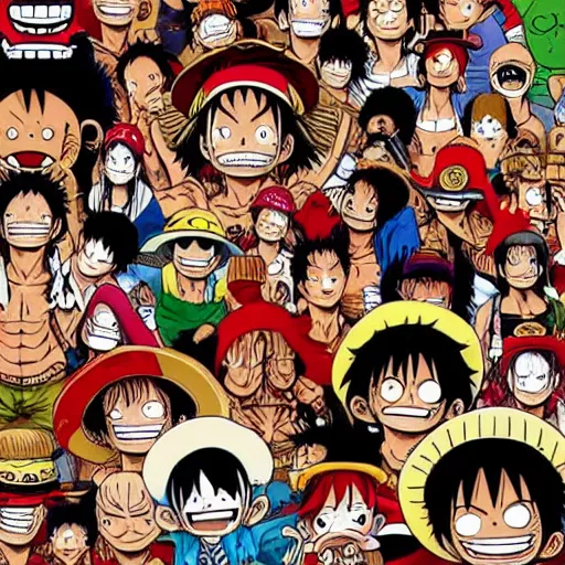 Image similar to luffy d. monkey from one piece in a where's wally waldo image