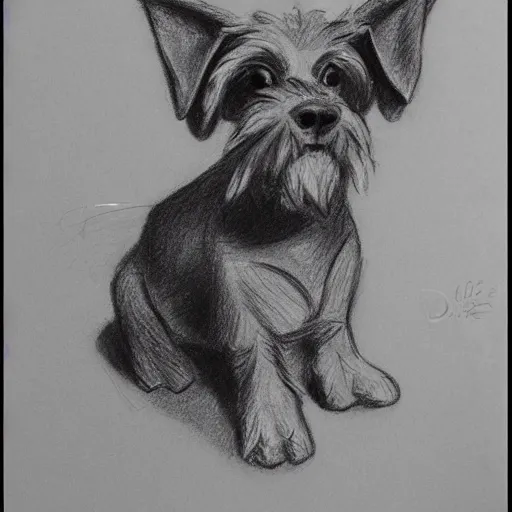 Image similar to milt kahl pencil sketch of mini schnauzer